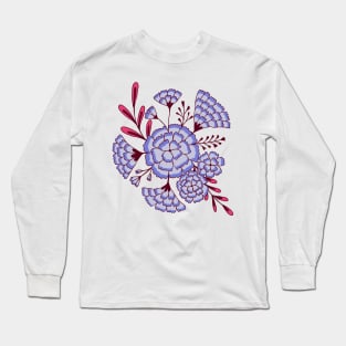 Vintage carnation flowers in pink and light blue Long Sleeve T-Shirt